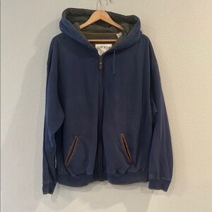 Orvis Navy Hooded Jacket with Brown Trim